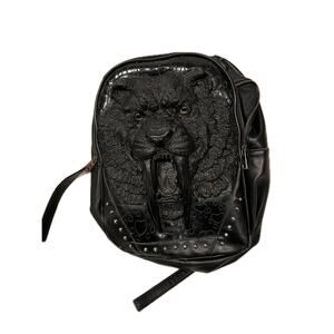 3D Saber Tooth Tiger Faux Leather Black Backpack